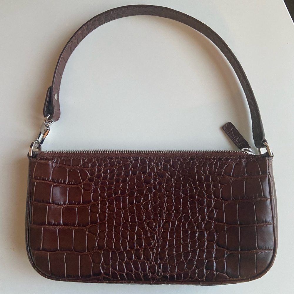 By Far Rachel Nutella Croco Embossed Leather Purse with Dust Bag